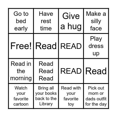 Toddlers 6 Bingo Card