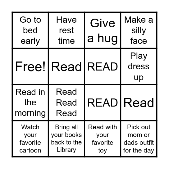 Toddlers 6 Bingo Card