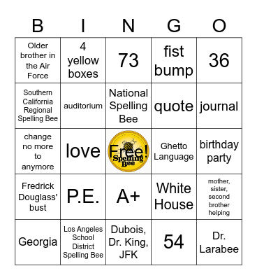 Akeelah and the Bee--Movie Bingo Card