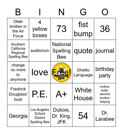 Akeelah and the Bee--Movie Bingo Card