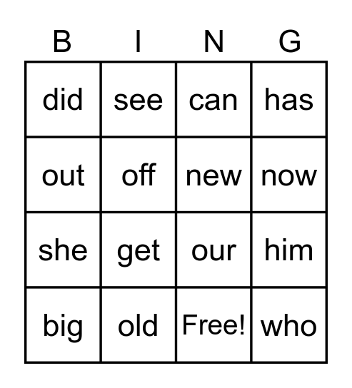 Green Words Bingo Card