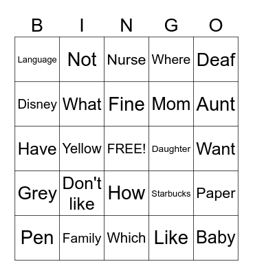 ASL Expressions Bingo Card