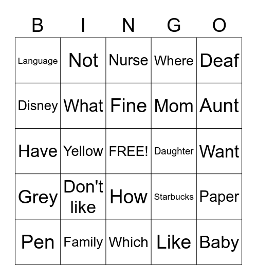ASL Expressions Bingo Card