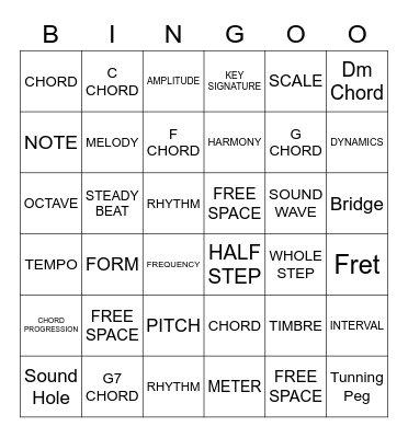 GRADE 4 MUSIC VOCABULARY Bingo Card