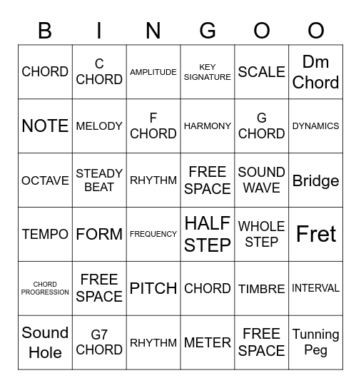GRADE 4 MUSIC VOCABULARY Bingo Card