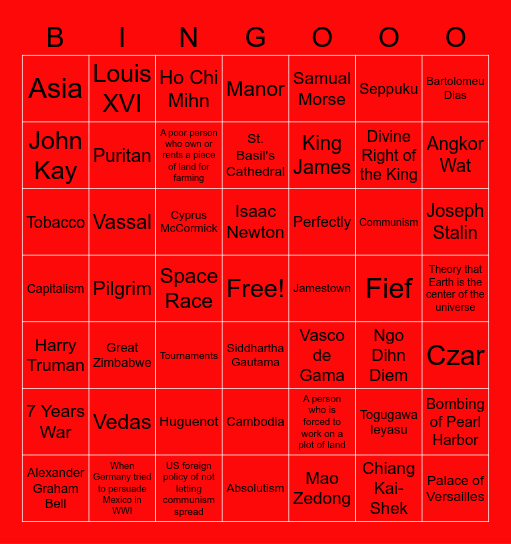 World History Review Bingo Card
