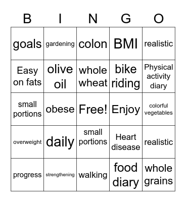 Find  A Healthy Weight Bingo Card