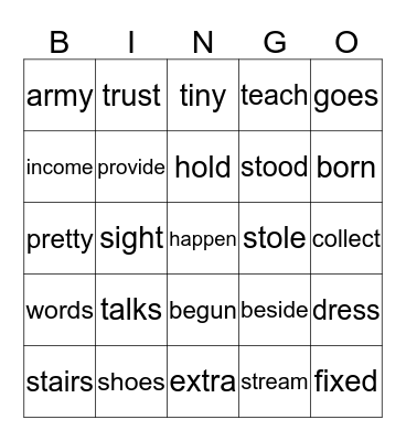 Spelling Lesson 25 Bingo Card