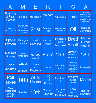 American History Review Bingo Card