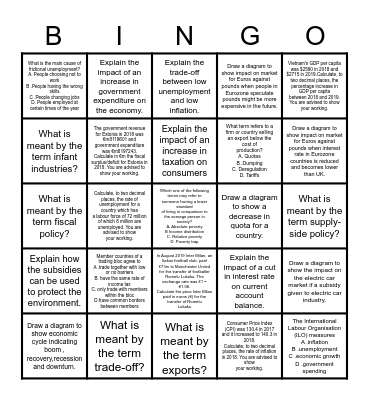 Macroeconomic Revision Bingo Card