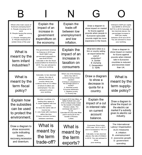 Macroeconomic Revision Bingo Card