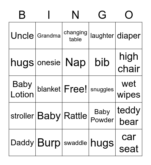 Baby Shower Bingo Card