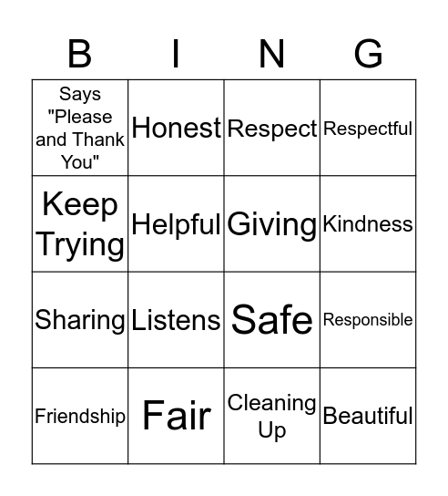 Moral Bingo Card