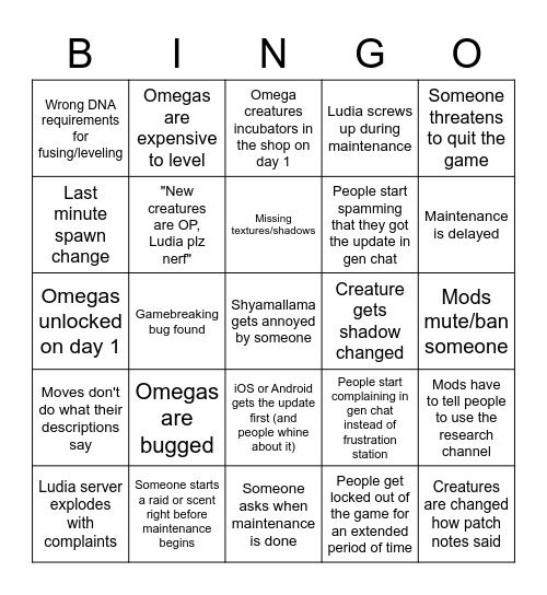 Update Day Bingo (v3.0) Bingo Card