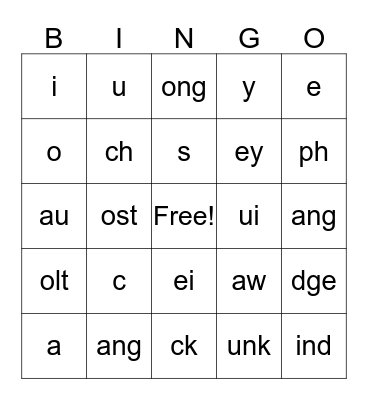 Sounds, Digraphs, Blends, and Welds Bingo Card