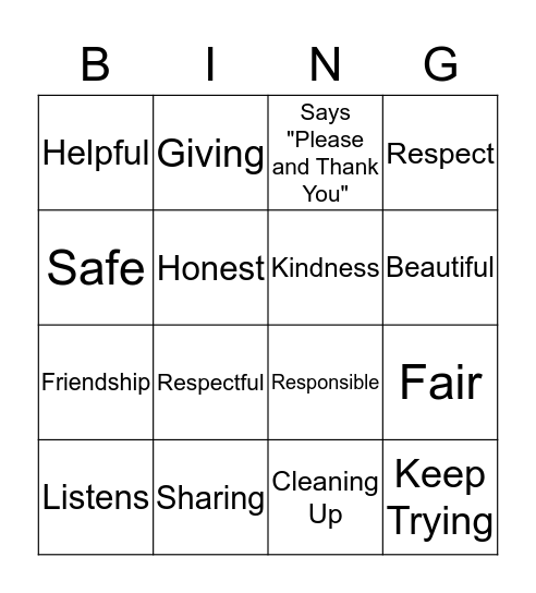 Moral Bingo Card