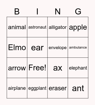 Aa and Ee Bingo Card