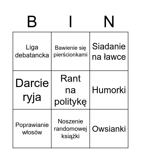 Lipińska <3 Bingo Card