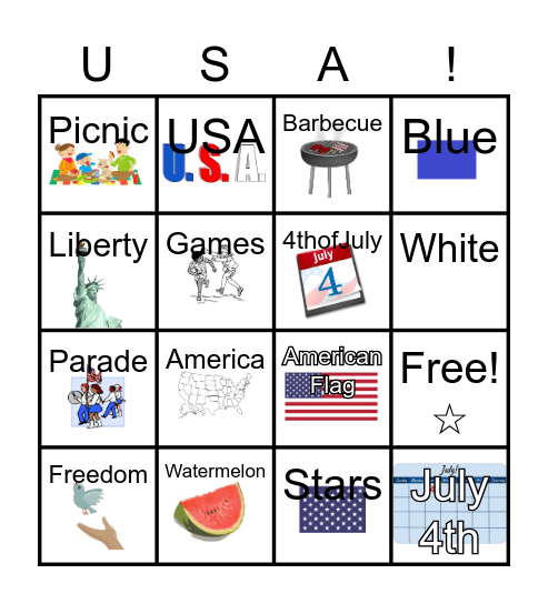 4th of July! (Woooo ^ ^ ) Bingo Card
