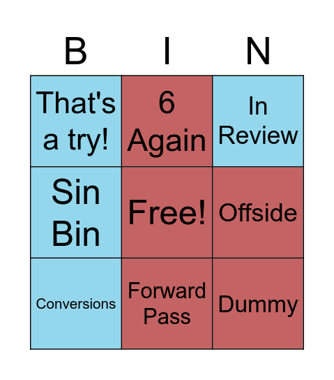 State of Origin Bingo Card