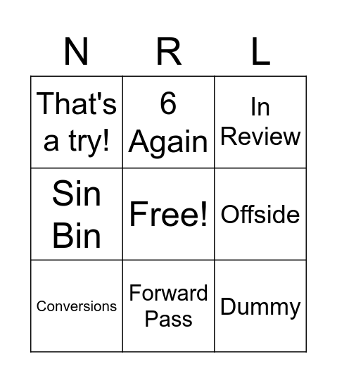 State of Origin Bingo Card