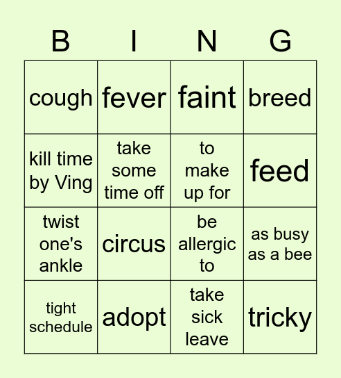 St B Bingo Card