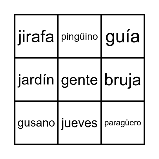 La G y la J Bingo Card
