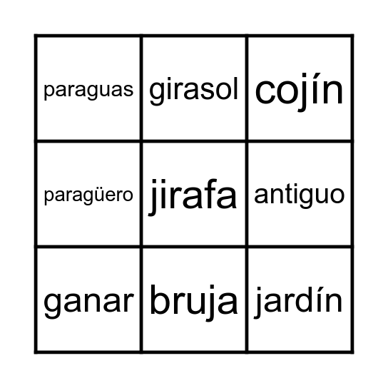 La G y la J Bingo Card