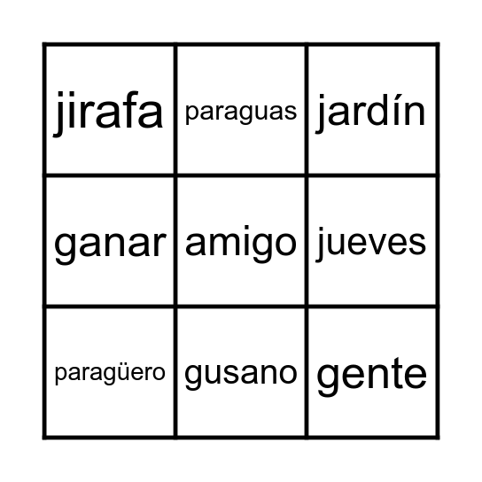 La G y la J Bingo Card