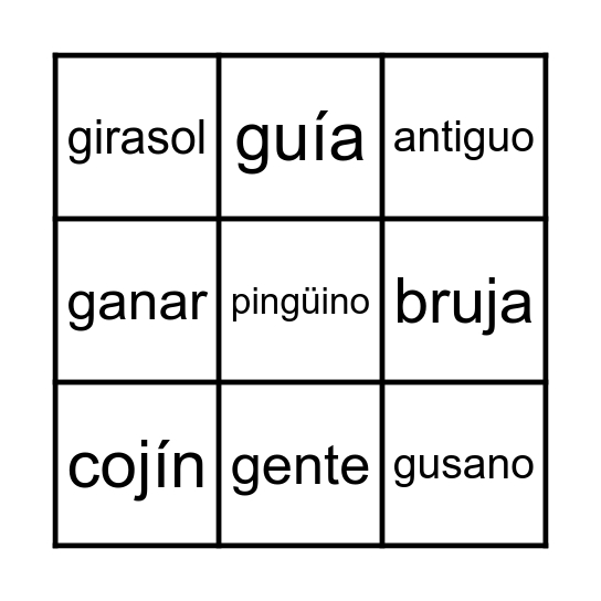 La G y la J Bingo Card