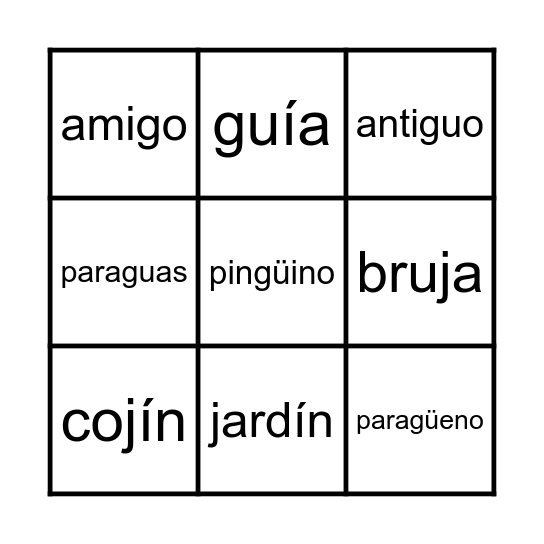 La G y la J Bingo Card