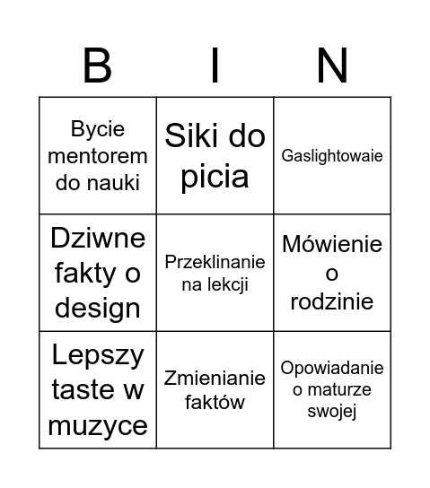 Roy Bingo Card