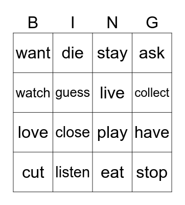 4º Past Tense easier Bingo Card
