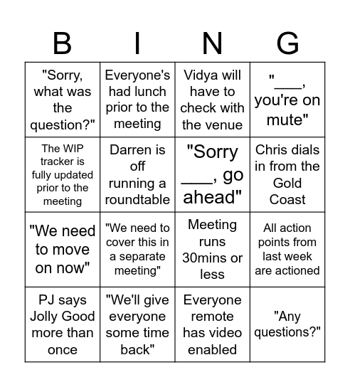 FST WIP Bingo Card