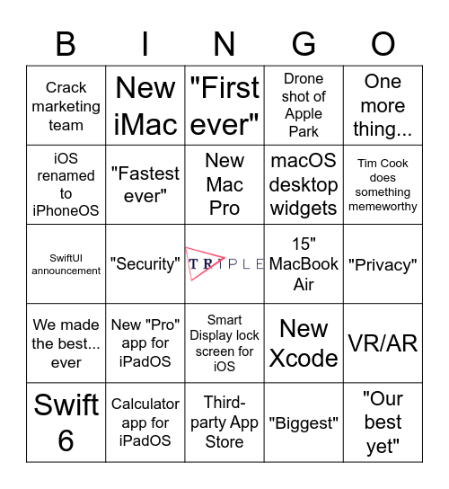 Triple WWDC Bingo card Bingo Card