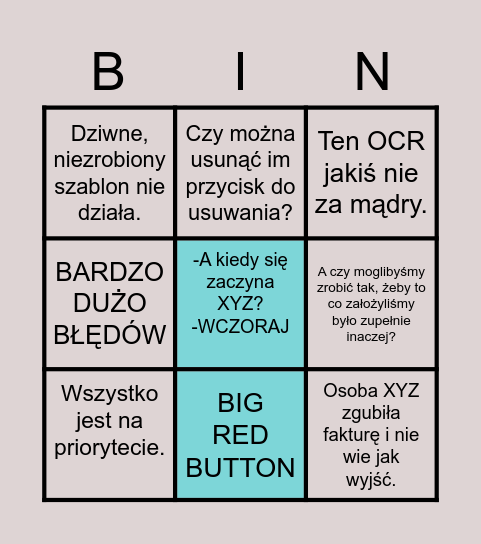 IC standup Bingo Card