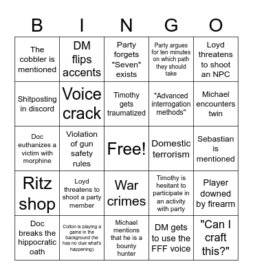 Swoberian Conspiracy Bingo Card