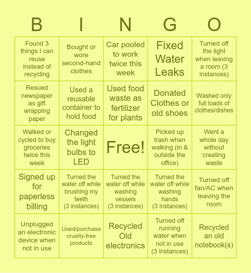 World Environment Day Bingo! Bingo Card