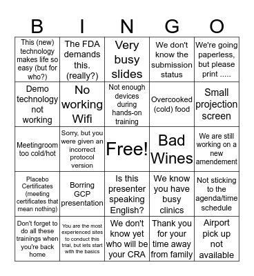 Inverstigators Meeting Bingo Card