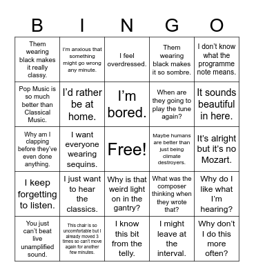 Classical Concert Bingo Card