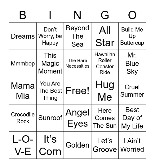 End of the year music bingo! Bingo Card