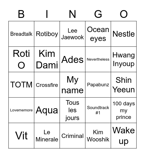 Minghao Bingo Card