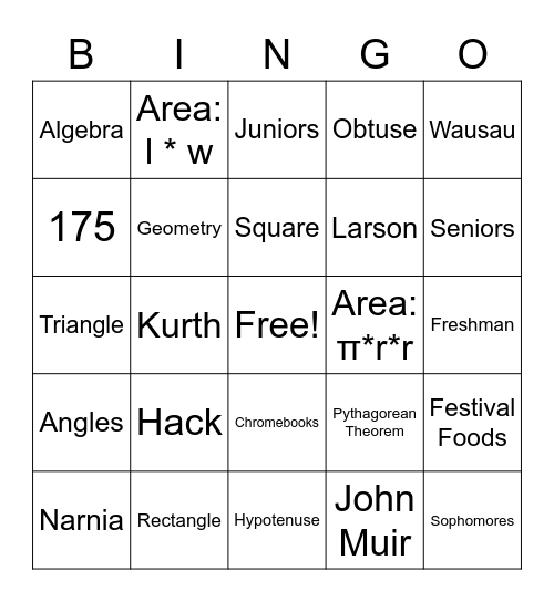 Math 175 Bingo Card