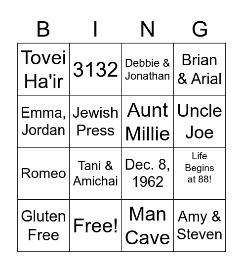 Zeidy's 95th Bingo Card