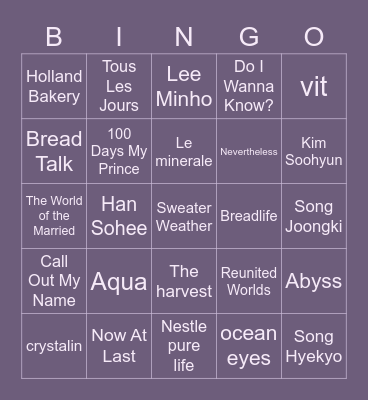 Kayin <3 Bingo Card
