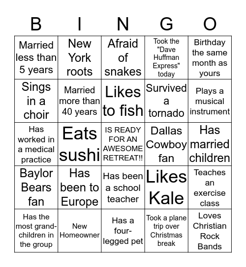 FM-FBC Ladies Retreat Bingo Card