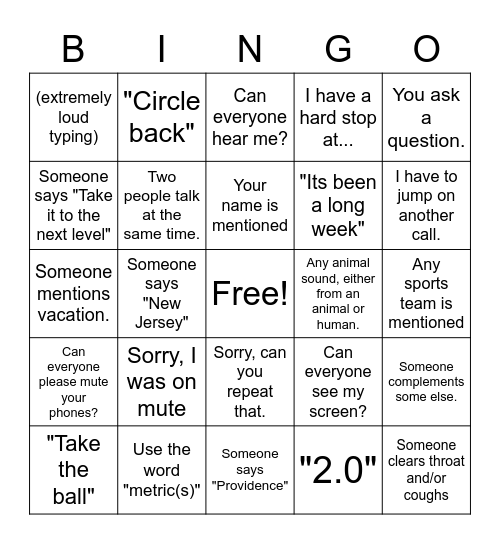 WebEx Bingo Card