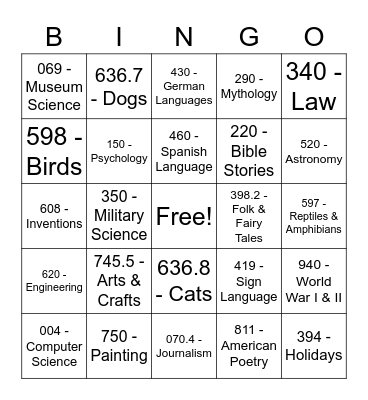 Dewey Bingo! Bingo Card