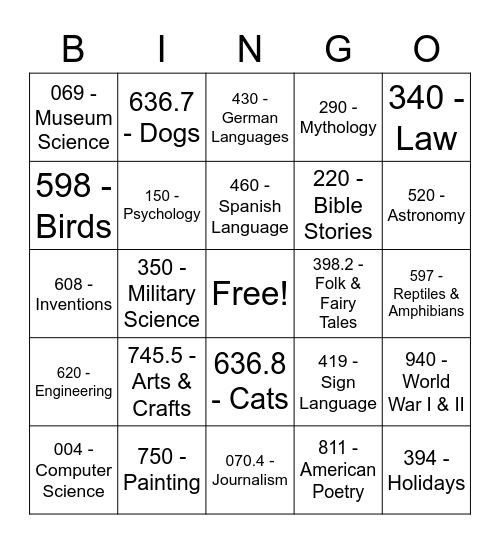 Dewey Bingo! Bingo Card