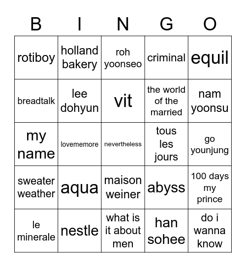 bonon’s bingo Card